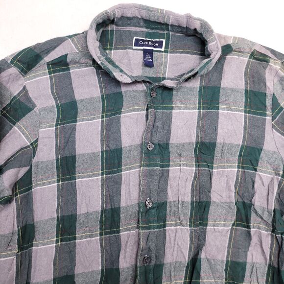 Club Room Baffalo Check Flannel Casual Button Up Shirt Mens Size L Gray Green - Picture 1 of 10